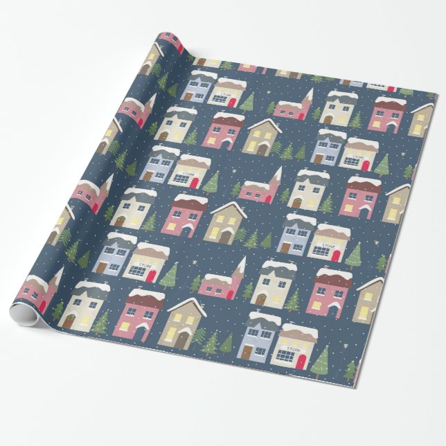 Holiday village wrapping paper (Unrolled)