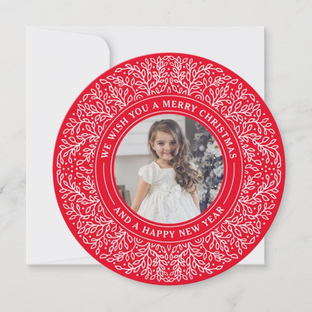 Holiday Vines in Berry Red Christmas Photo Card (Front)