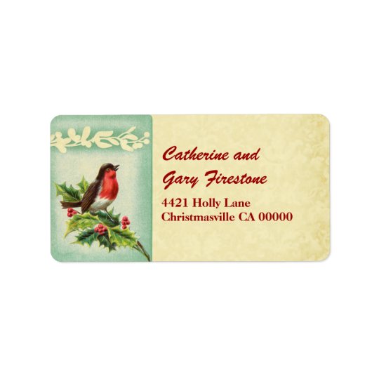 Holiday Vintage Christmas Singing Bird and Holly Address Label