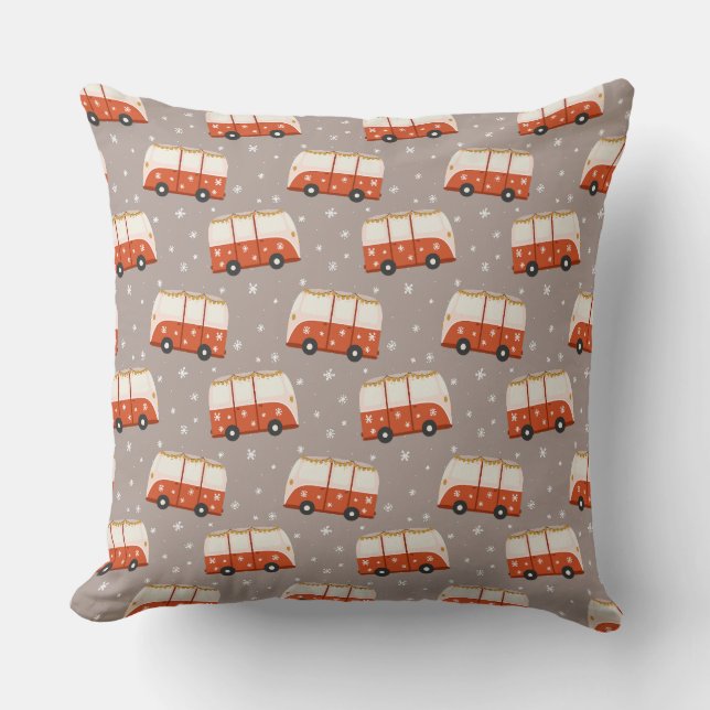 Holiday Vintage Van Illustration Pillow (Front)