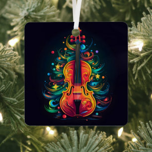 Holiday violin Christmas tree metal ornament