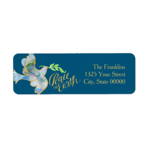 Holiday Watercolor Dove Gold Peace on Earth Return Address Label