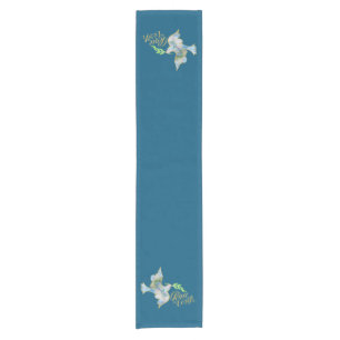Holiday Watercolor Dove Gold Peace on Earth Short Table Runner