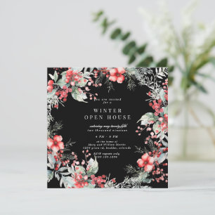Holiday Watercolor Floral Square Open House Invitation