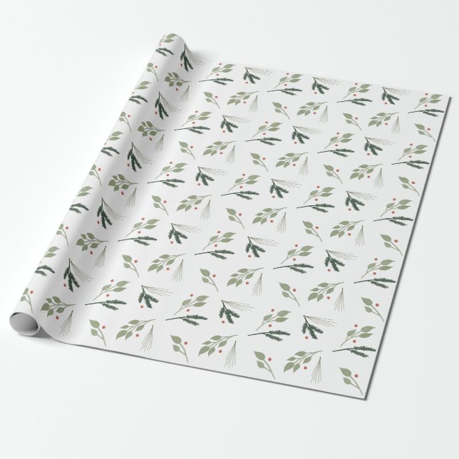 Holiday Watercolor Greenery Wrapping Paper (Unrolled)