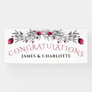 Holiday Watercolor Holly Blossoms Wedding Banner