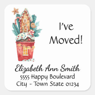 Holiday Watercolor I've Moved 1.5in Address Square Sticker