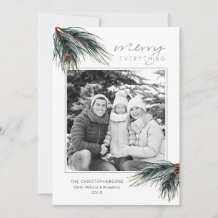 Holiday Watercolor Pine MERRY EVERYTHING Photo Card