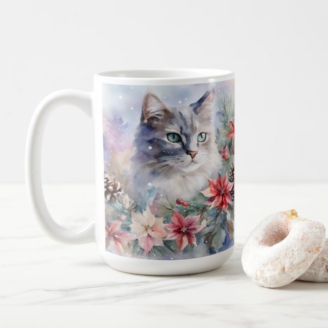 Holiday Watercolor Tabby Coffee Mug (With Donut)