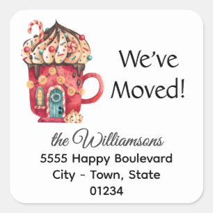 Holiday Watercolor We've Moved 1.5in Address Square Sticker