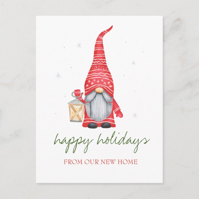 Holiday We Have Moved,Adorable Gnome Announcement Postcard (Front)