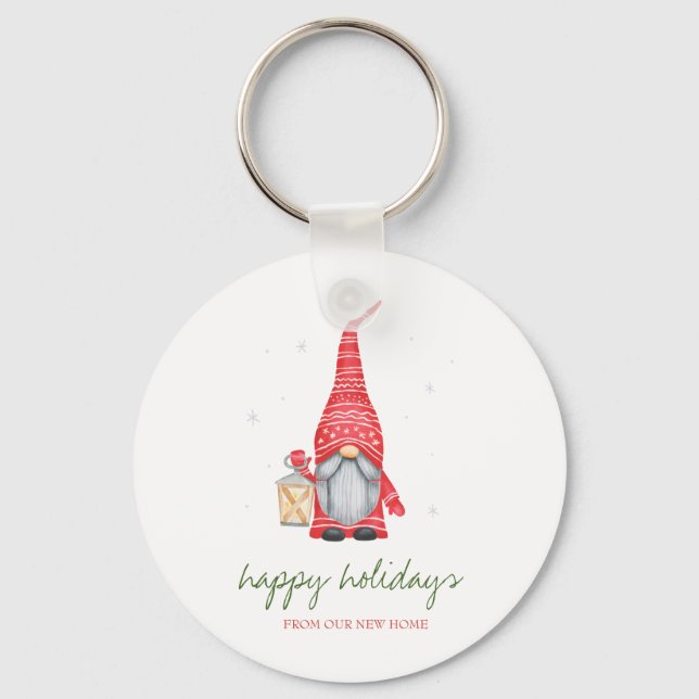 Holiday We Have Moved,Adorable Gnome   Key Ring (Front)