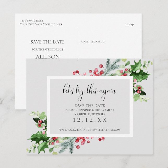 Holiday Wedding Change the Date Announcement Postcard (Front/Back)