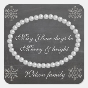 Holiday wedding chic Christmas pearl snowflake Square Sticker