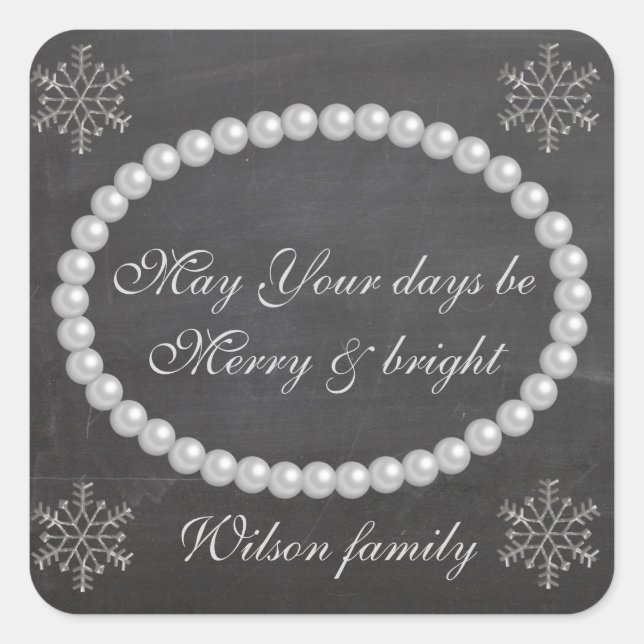 Holiday wedding chic Christmas pearl snowflake Square Sticker (Front)
