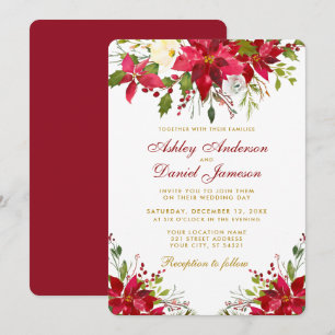 Holiday Wedding Poinsettia Floral Gold Red R Invitation