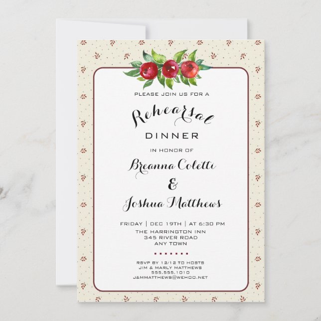 Holiday Wedding Rehearsal Dinner Invitation (Front)