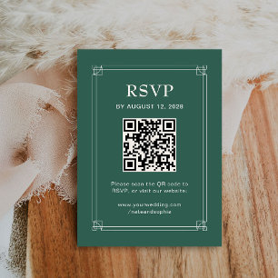 Holiday Wedding RSVP and QR Code Green Enclosure Card