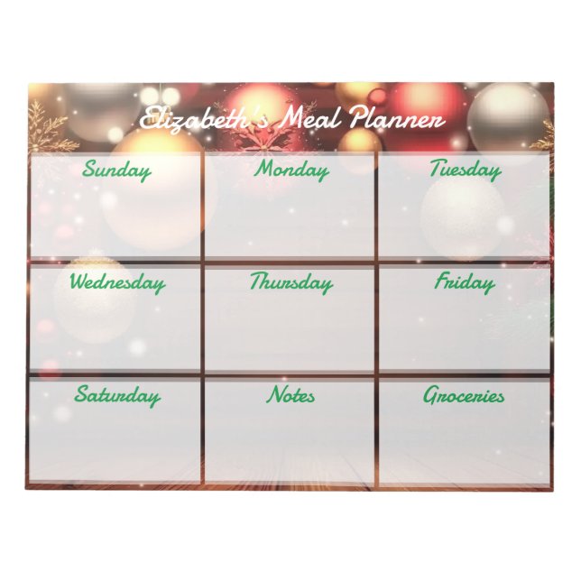 Holiday Weekly Meal Planner Notepad (Front)