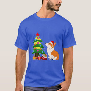 Holiday Welsh Corgi Cartoon with Tree T-Shirt