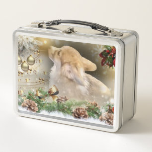 Holiday Welsh Corgi Puppy Metal Lunch Box