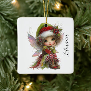 Holiday Whimsy Fairy Ceramic Ornament
