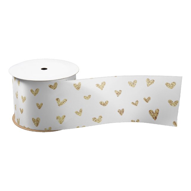 Holiday White Gold Hearts Satin Ribbon (Spool)
