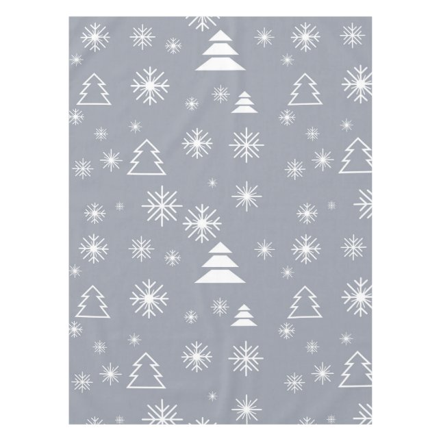 Holiday White Snowflakes Christmas Trees Modern Tablecloth (Front)