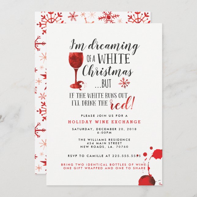Holiday Wine Exchange Party Invitations (Front/Back)