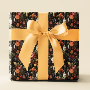Holiday Wine Floral Pattern Christmas Wrapping Paper