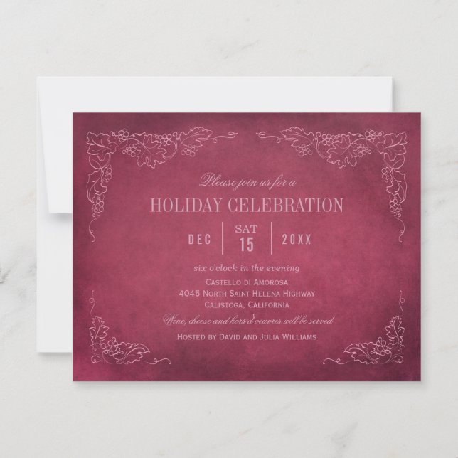 Holiday Wine Party Invitation | Vintage Vineyard (Front)