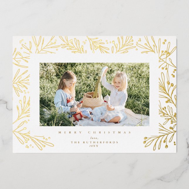 Holiday Winter Botanical Branches Photo Foil Card (Front)