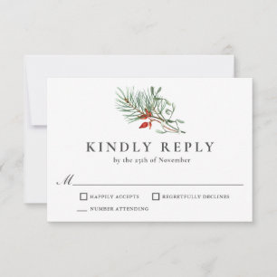Holiday Winter Botanical Greenery and Berries RSVP Card