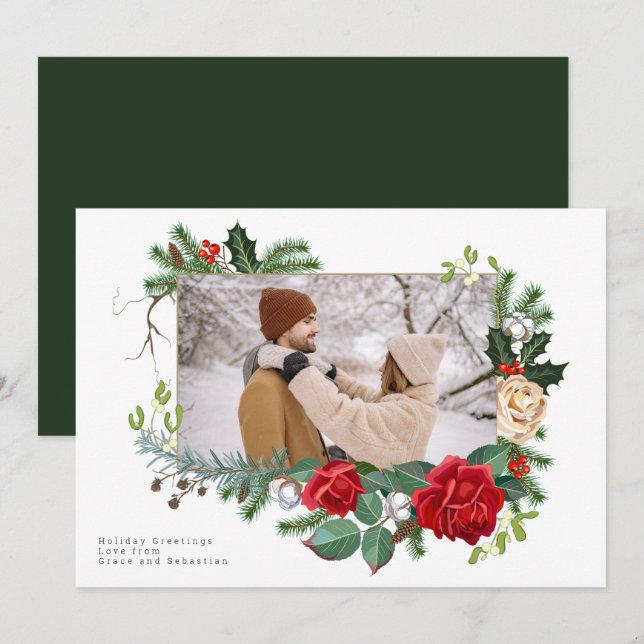 Holiday Winter Botanical Photo Personalised Card (Front/Back)
