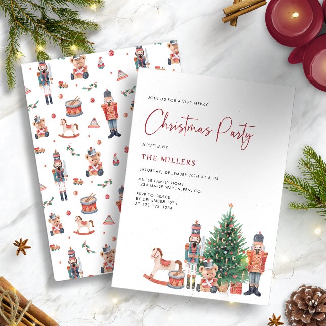 Holiday Winter Christmas Party Invitation (Personalized Traditional Nutcracker Christmas Party Invitation)
