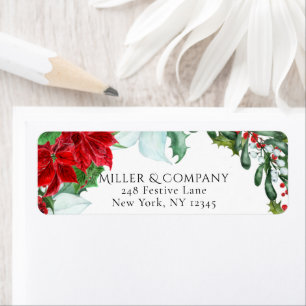 Holiday Winter Floral Modern Corporate Christmas Return Address Label