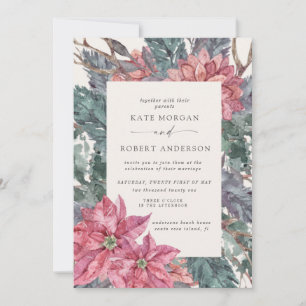 holiday winter floral wedding invitation