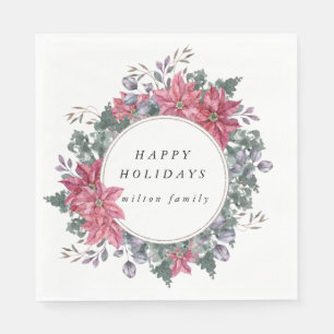 holiday winter floral wreath monogram paper napkin