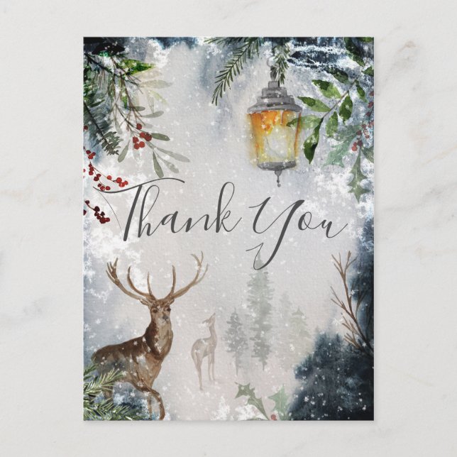 Holiday Winter Fores Scene Thank You Card Postcard (Front)