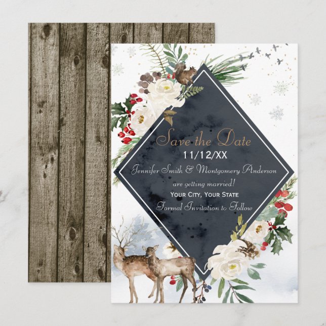 Holiday Winter Forest Deer Woodland Save the Date (Front/Back)