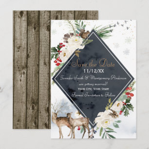 Holiday Winter Forest Deer Woodland Save the Date