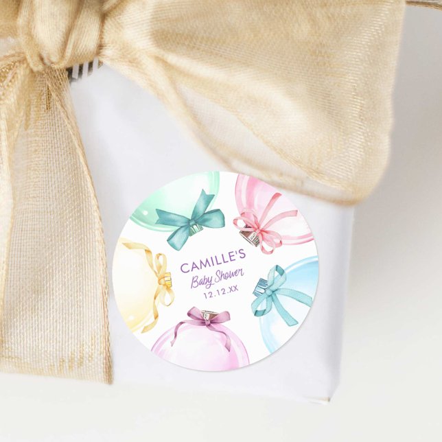 Holiday Winter Girl Baby Shower Classic Round Sticker (Elegant Winter Christmas Baby Shower Sticker)