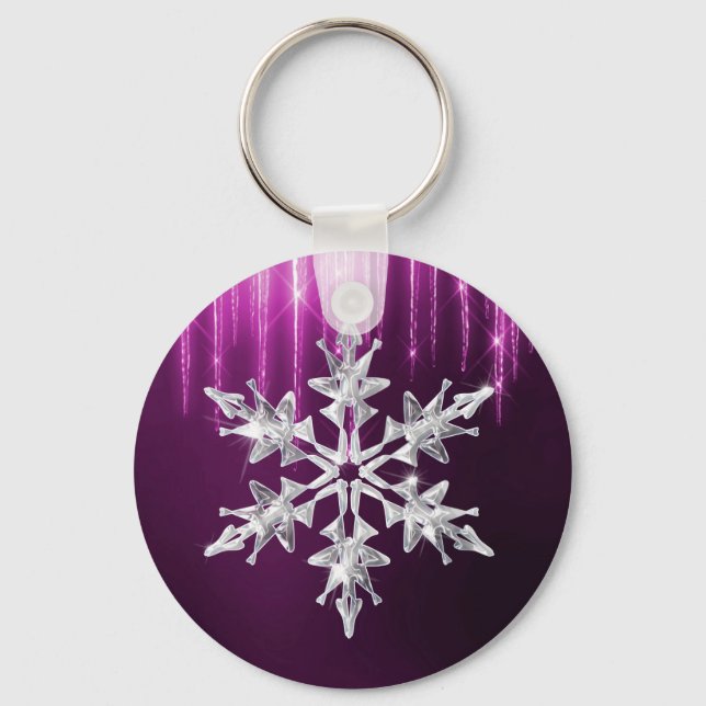 Holiday Winter Glass Christmas Snowflake Key Ring (Front)
