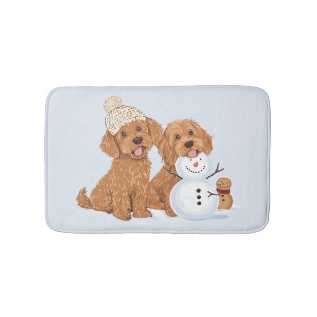 Holiday Winter Goldendoodle Dog Snowman Bath Mat (Front)