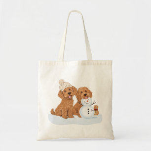 Holiday Winter Goldendoodle Dog Snowman Tote Bag