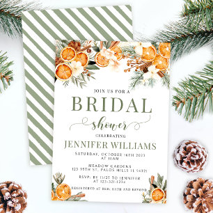 Holiday winter oranges greenery bridal shower invitation