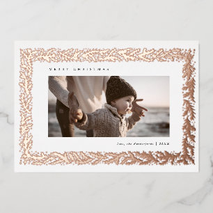Holiday Winter Pine Branch Border Photo Foil Card