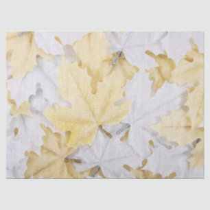 Holiday Winter White and Gold Glitter Maple Leaves Tissue Paper