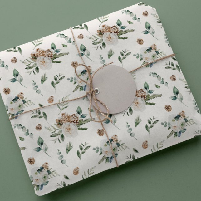 Holiday Winter White Floral Pinecone Christmas Wrapping Paper (Creator Uploaded)