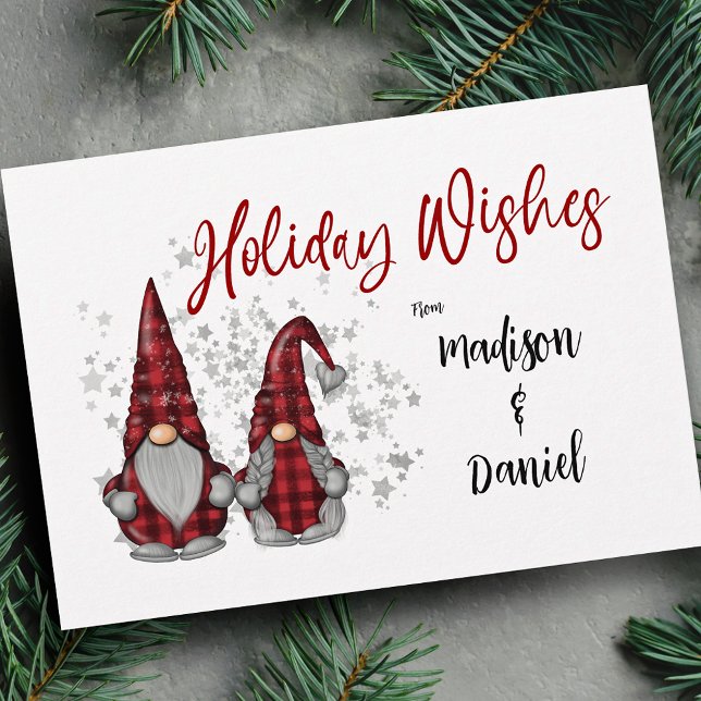 Holiday Wishes Rustic Gnomes in Red Buffalo Plaid (Creator Uploaded)